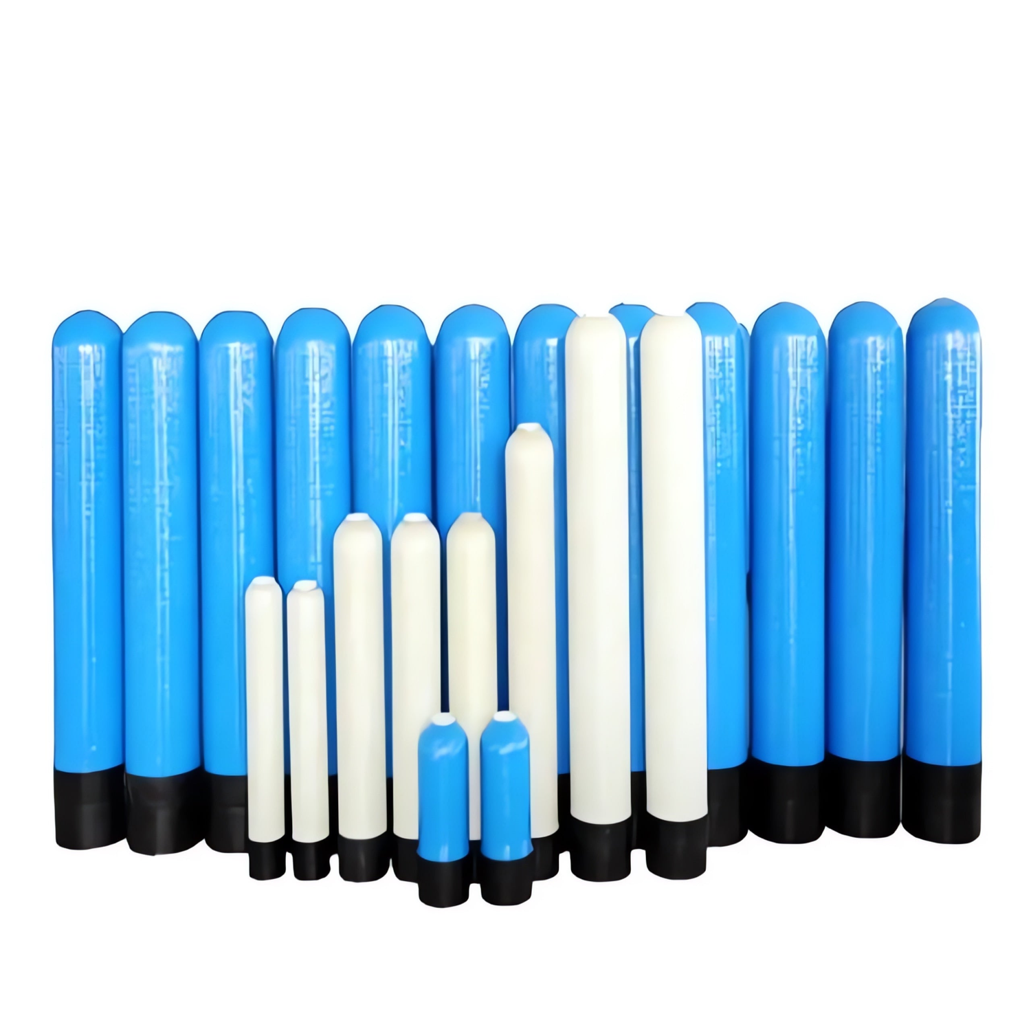 A wide range of sizes of FRP vessels placed next to each other.