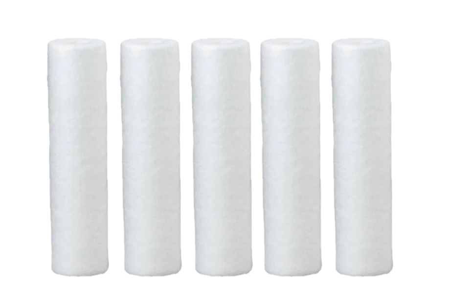 multiple pieces of clean white spun filter cartridges