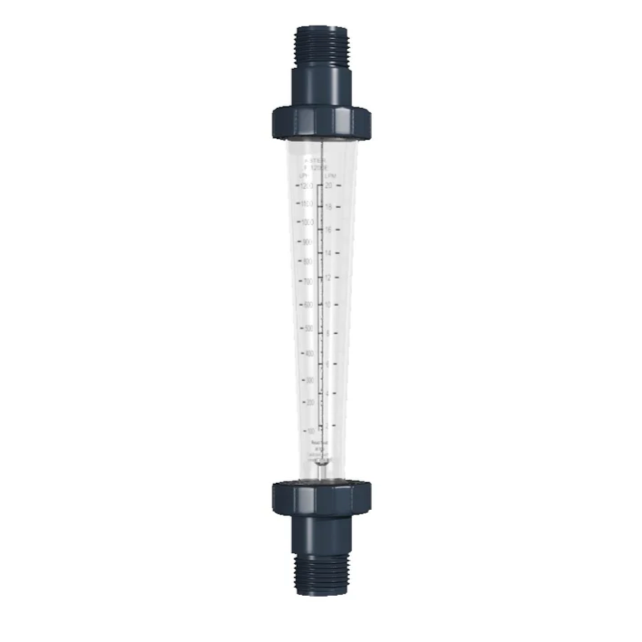 Clear plastic tube with black connectors on a white background
