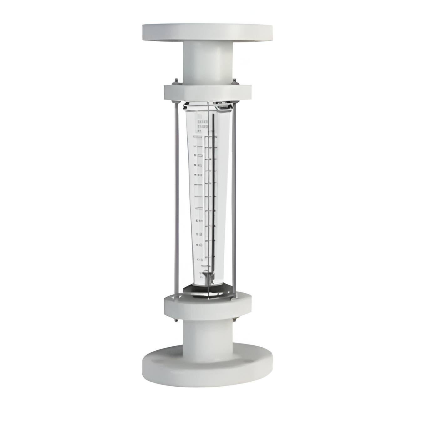 White cylindrical device with a clear measuring tube on a white background