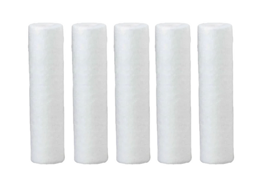 multiple pieces of clean white spun filter cartridges