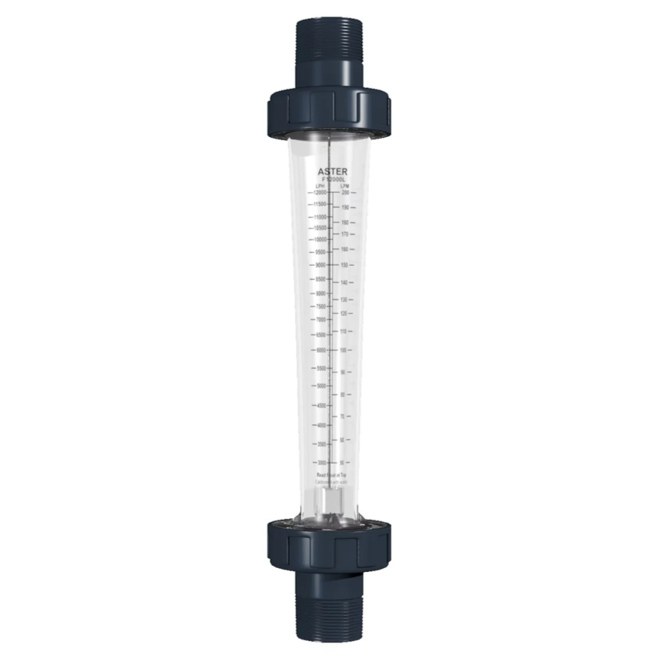 Clear cylindrical filter with black top and bottom on a white background