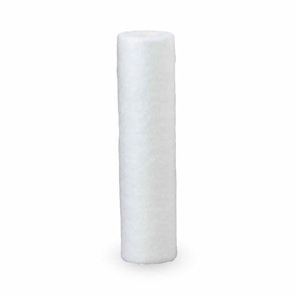 one piece of a clean white spun filter cartridge